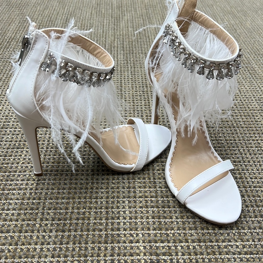 White feather and crystal heels